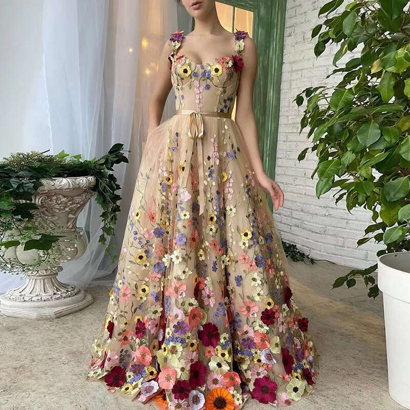 New Women's Fashion 3D Flower Embroidered Bodycon Sexy Dress B5
