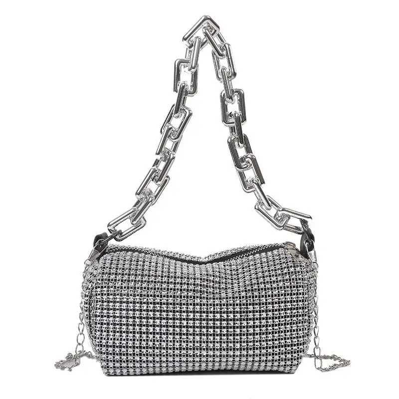 Womens Bag Allover Rhinestone Bucket Bag Glitter Chain Prom Purse Handbag Womens Mini Crossbody Bag (6.3*3.54) Inch Y250603