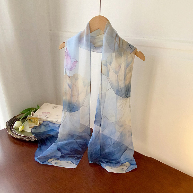 K912 2025 spring cicada wing long silk scarf for women spring and autumn thin fashion versatile georgette multi-color printed long scarf