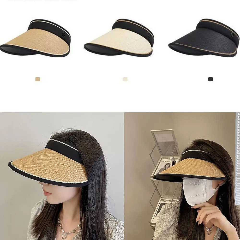 Empty Top Women Girls Visors Casual Foldable UV Protection Beach Hat Straw Cap Sun Hats Sunshade W250602