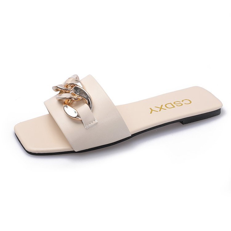 designer 2021 Summer New Trendy Flat One-Strap Sandals for Women Outdoor Fashion Metal Buckle Retro Ins Style