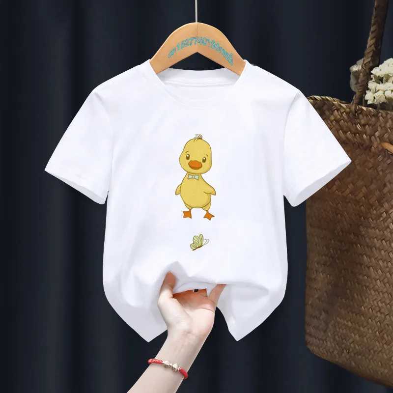 New Cute Funny Duck Cartoon White Kid T-shirts Boys Animal Tops Tees Children Summer Girls Gift Present Clothes Drop ShipT250603