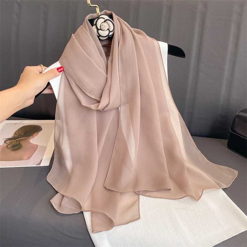 2023 New Fashion Summer Women Solid Color Beach Scarf Silk Shawls Headband Female Headband Wraps Sunscreen Hijab Wholesale W250602