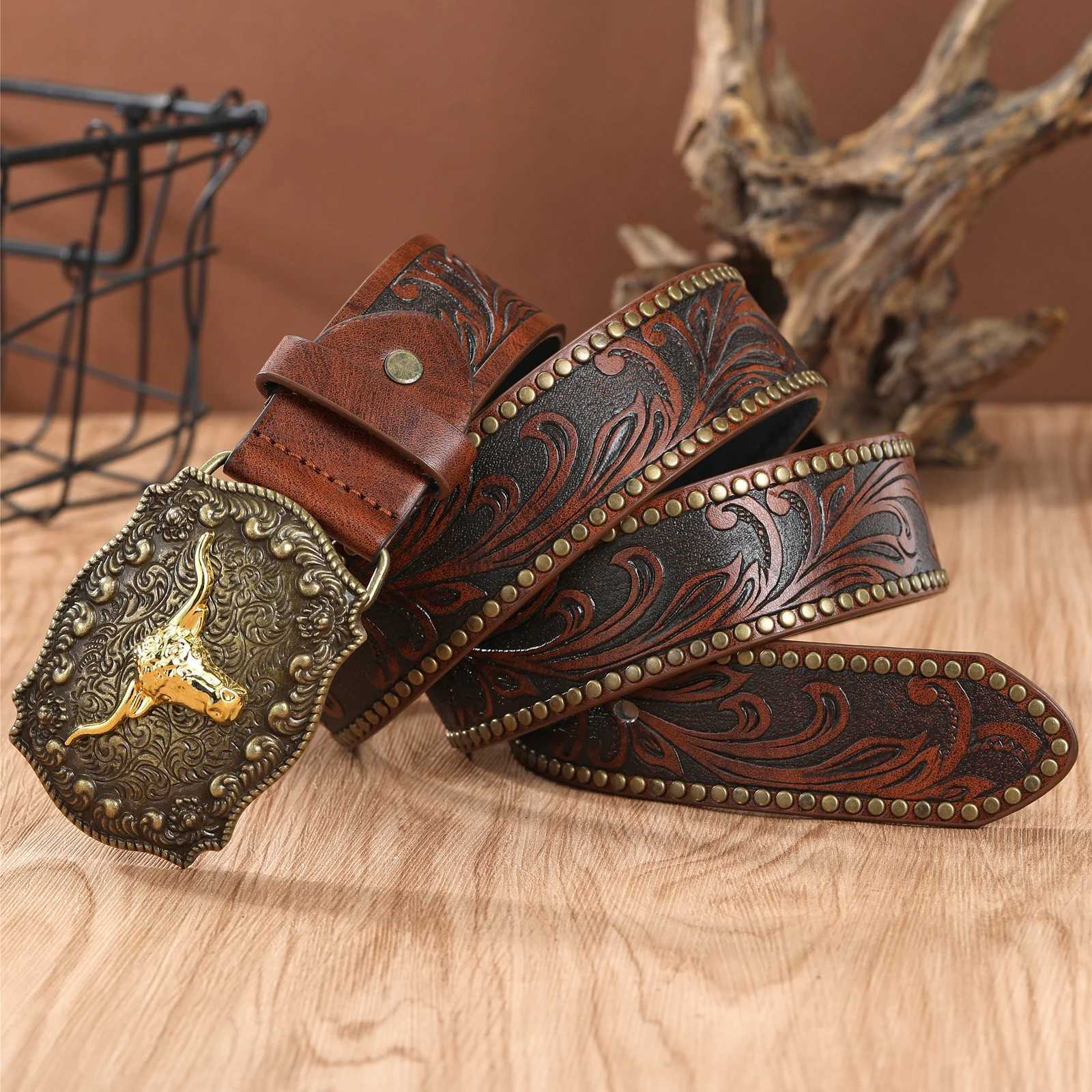 Western Cowboy Belt Cowhide Big Plate Buckle Trend Retro Belt Punk Style Pu Leather Belt XJ250602