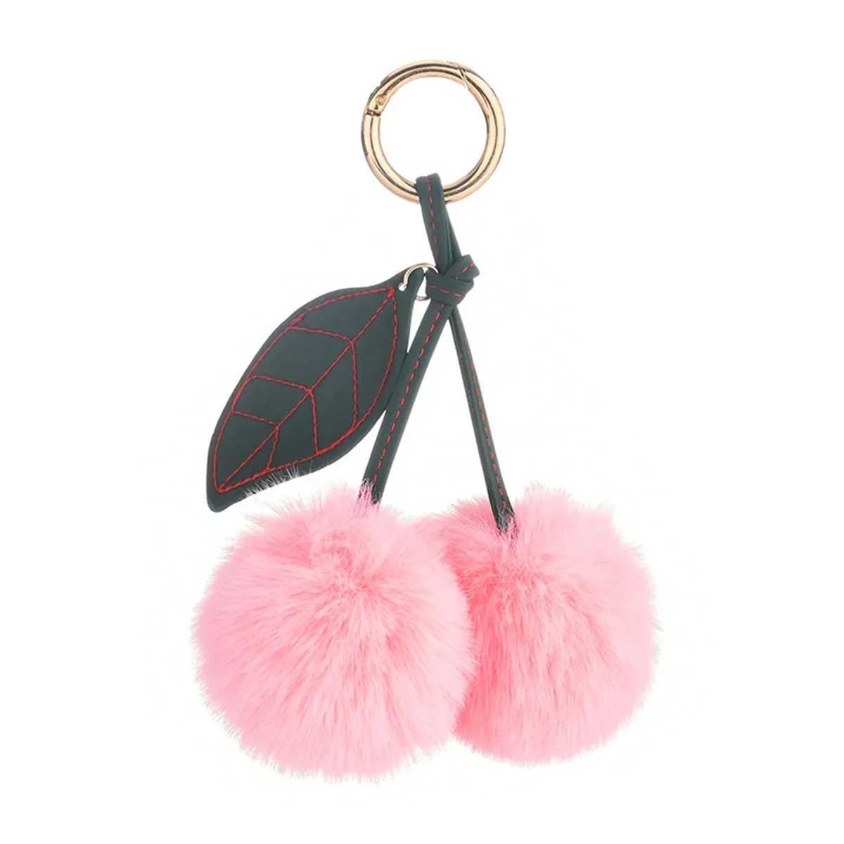 Kawaii Cute Cherry Plush Keychain Fluffy Cartoon Bag Charm Pendant for Girls Women Car Backpack Accessory XJ250602