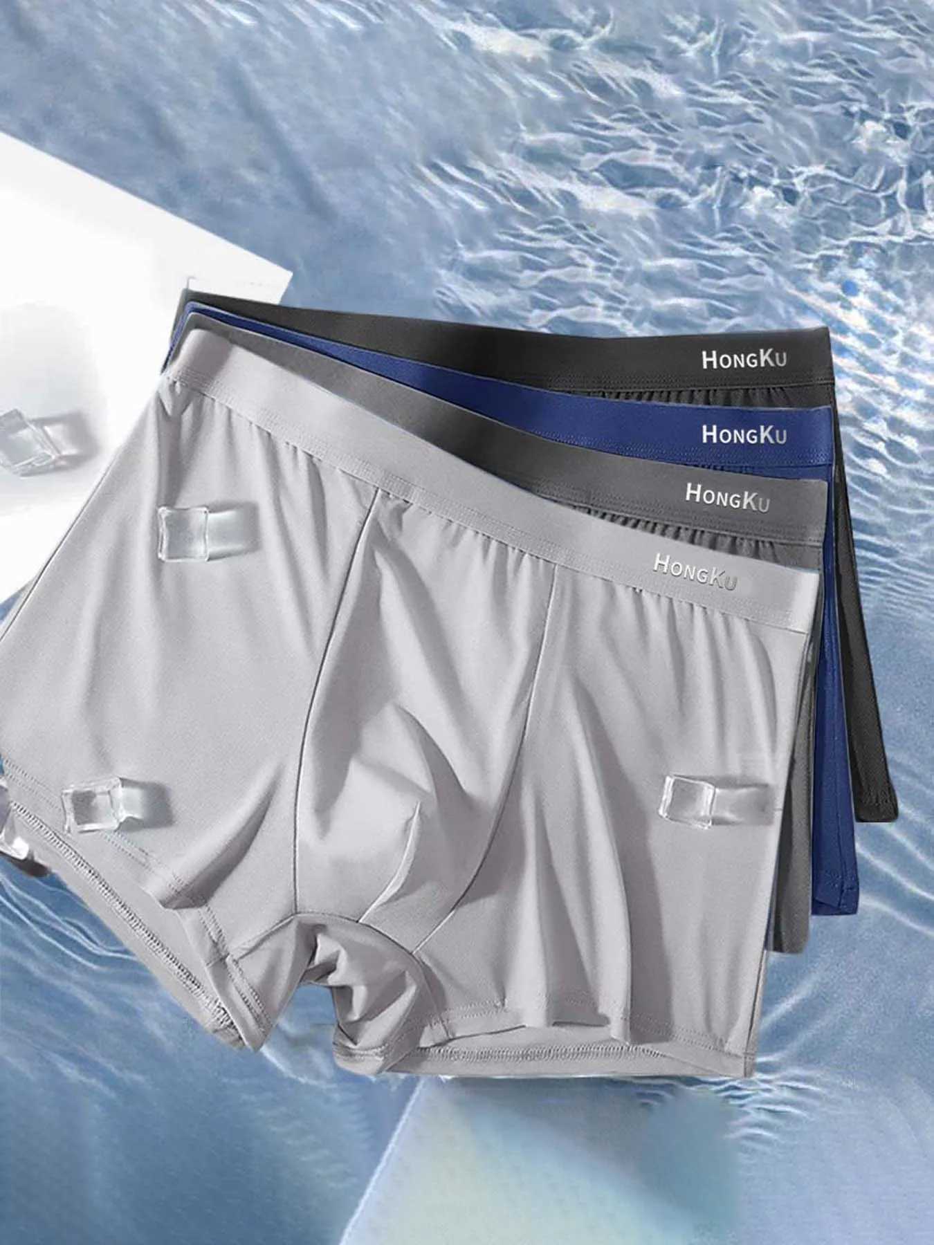 4Pcs Mens Boxers For Soft Touch Sexy Mens Underwear U Pouch Design Ice Silk Mens Underwear Plus Size Boxers W250603