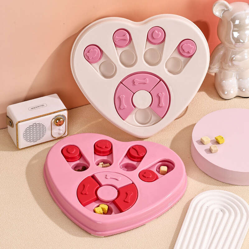 Puzzle Slow Feeder Heart Chew Toy Interactive Anti-Choking Hidden Food Dog Bowl