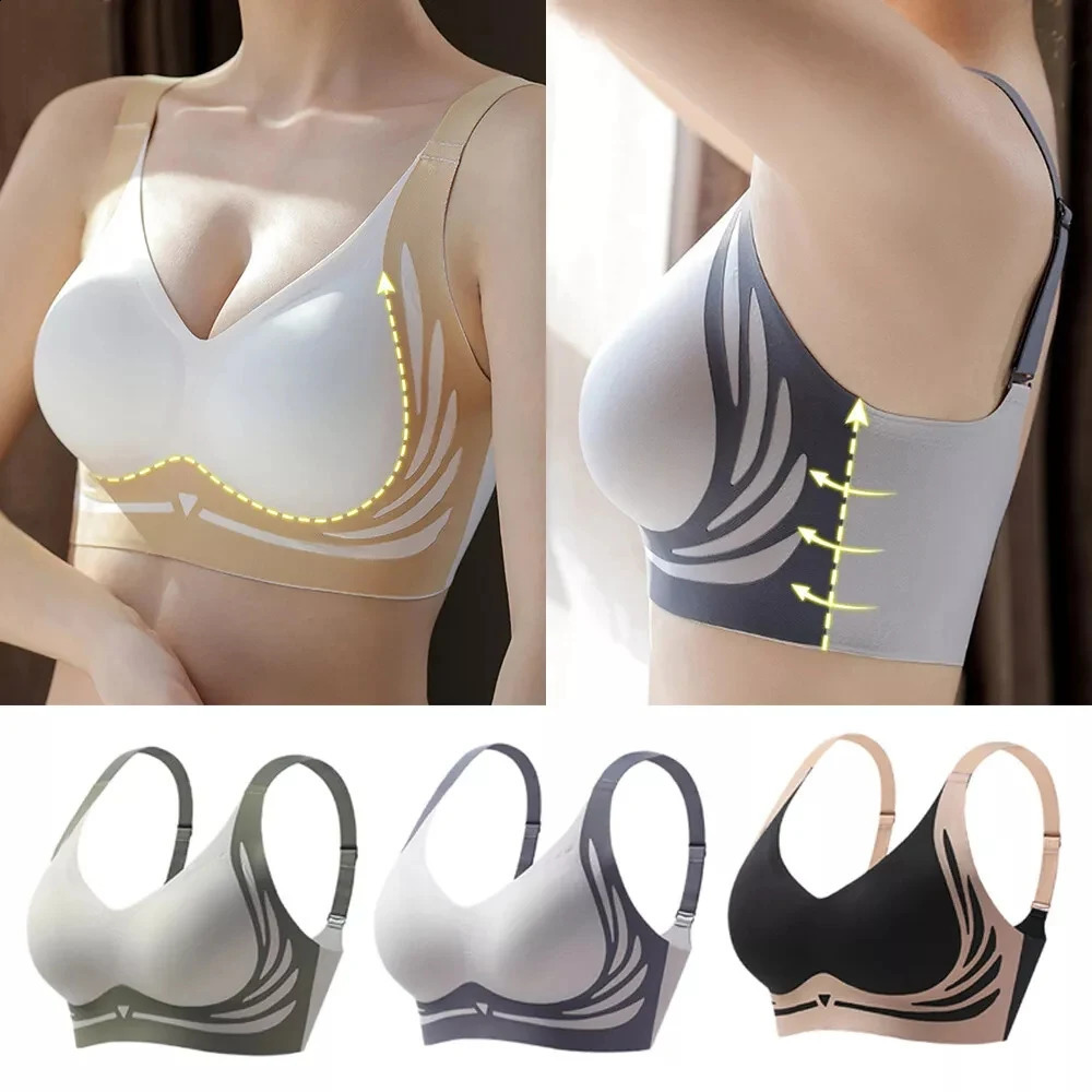 Seamless Ladies Underwear V-neck No Steel Ring Small Chest Gathered Adjustable Comfortable Thin Top Bra Breathable Gathered 250530