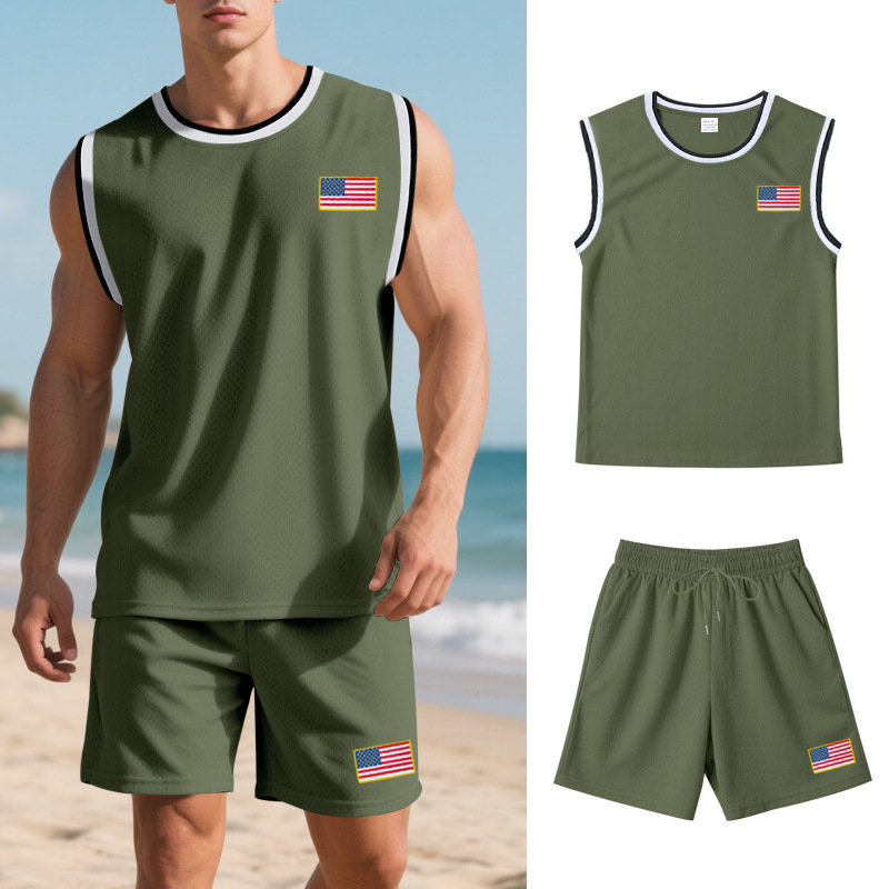 mens tracksuit 2025 new mens casual sports basketball suit trendy sleeveless top