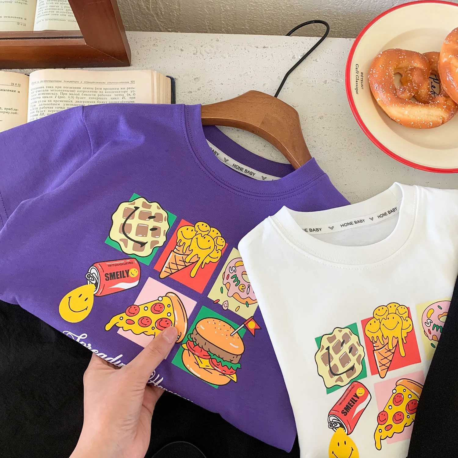 Boys Short Sleeve T-shirt Summer Children Top Boys Half Sleeve Burger Printed Cartoon Children Clothing T250603