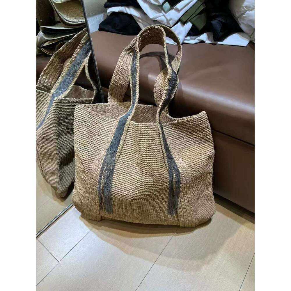 OLOEY OLOEY Spring And Summer Ladies New Hand-Woven Bags Hats Versatile Fashion Straw Beach Vacation Beaded Chain Tassels