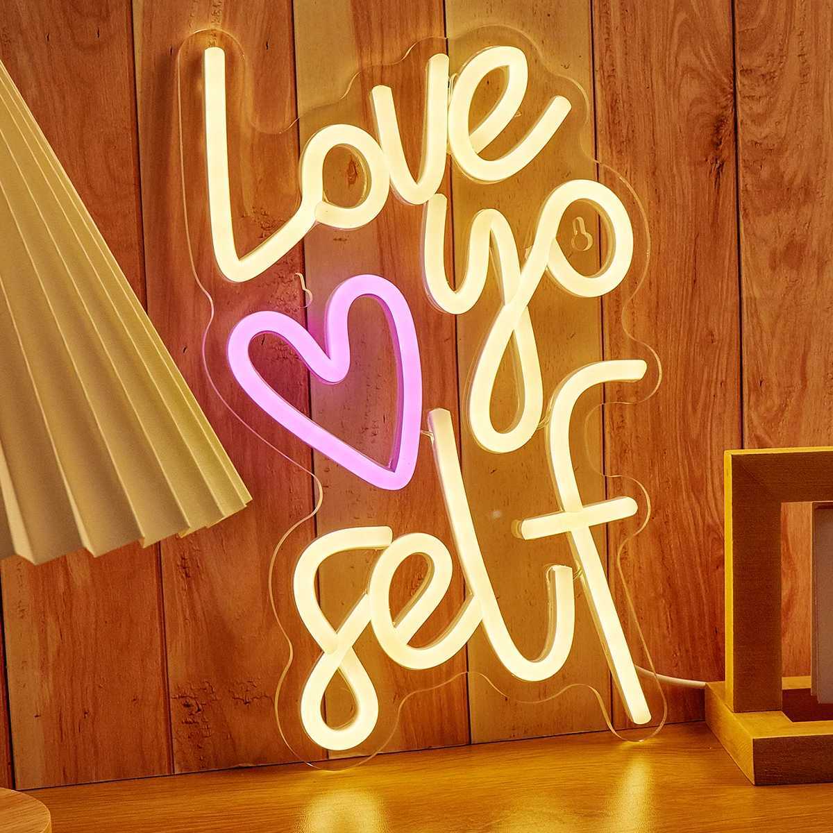 Chi-buy LED Neon Love Your Self USB Powered Neon Signs Night Light 3D Wall Art Game Room Bedroom Living Room Decor Lamp Signs XJ250602