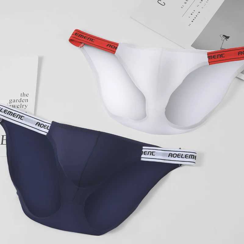 Mens Underwear Solid Color Elastic Tight Sexy Low Waist Ice Silk High Fork Thong Fitness Sports Comfort Triangle Shorts W250603