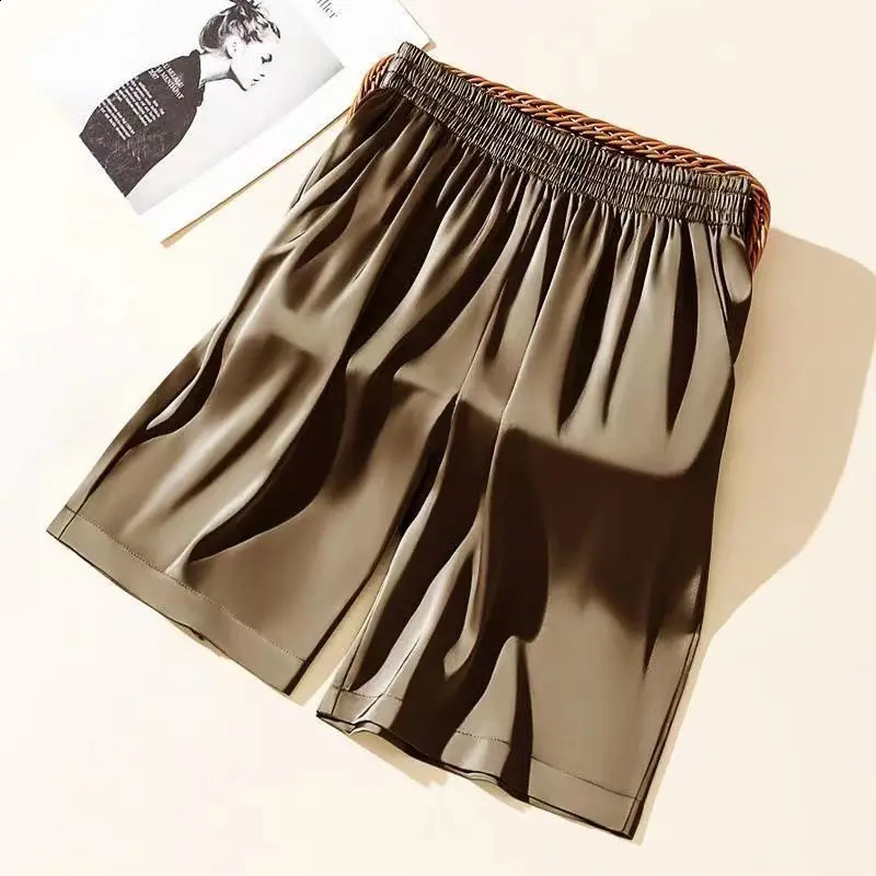 Summer Mens Increase Acetate Satin Breathable Wide Leg Shorts Ice Silk Loose Casual Sports Shorts Men Clothing 250529