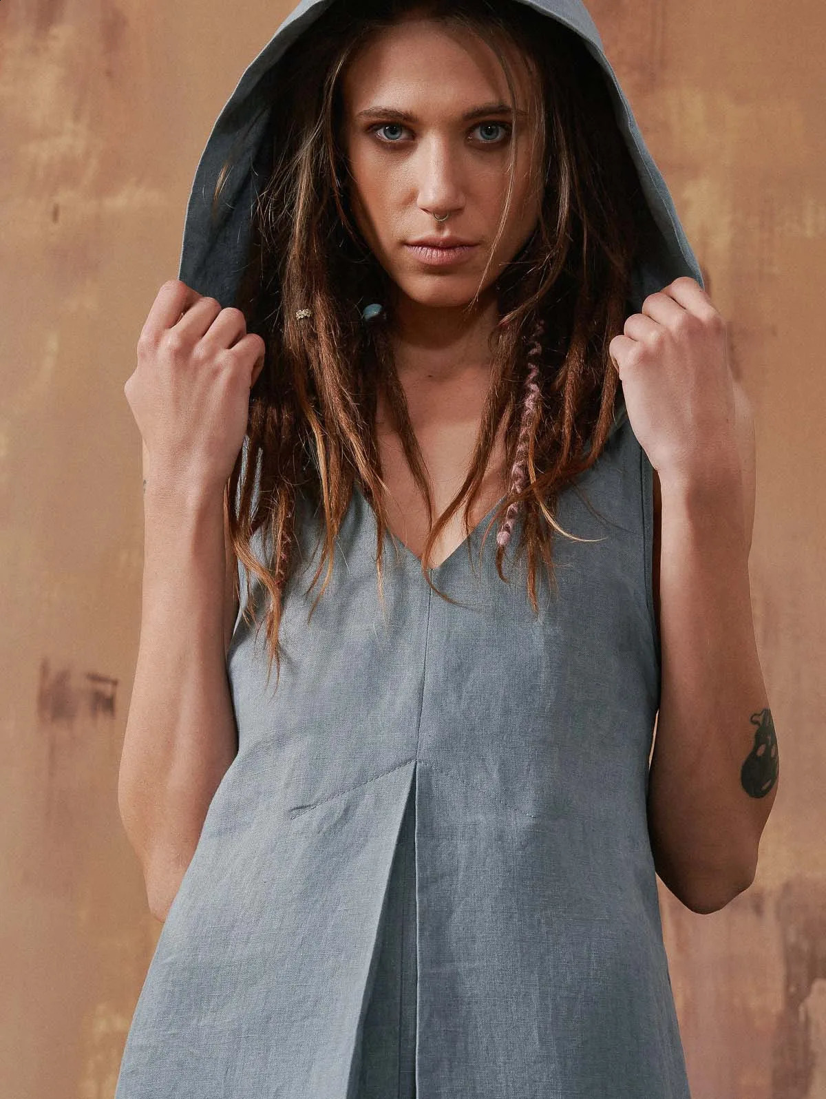 Long Dresses for Women Casual Loose Summer Sleeveless Dresses Vintage Linen Front Pleat Maxi Dress with Hooded Pleated Vestidos 250529