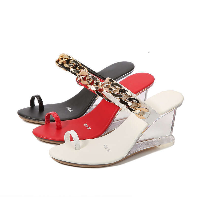 Super High Heels Wedge Sandals For Women, New Korean Style, Versatile Summer Shoes, Simple One-Strap Clip-On Outdoor Slippers, Transparent Crystal Pla