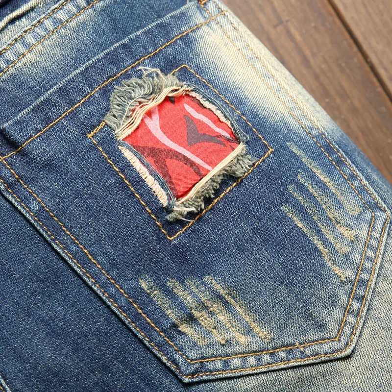 2025 Summer Ripped Denim Shorts Mens Loose Splicing Knee-length Casual Short Jeans Personality Streetwear Hip Hop Male Clothing T250603