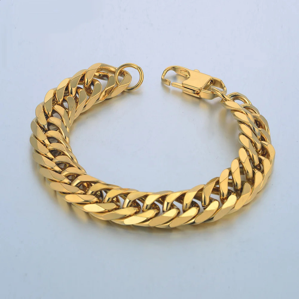 Mens 316L Stainless Steel Male Bracelet Wholesale Braslet Gold Silver Color Braclet Chunky Cuban Chain Link Bracelet For Man 250530