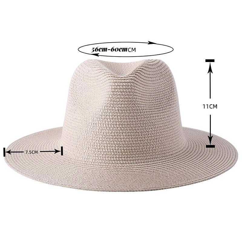 Large Size 56-58 59-60cm New Natural Panama Straw Hat Summer Men Women Wide Brim Beach UV Protection Fedora Sun Hat Wholesale W250602