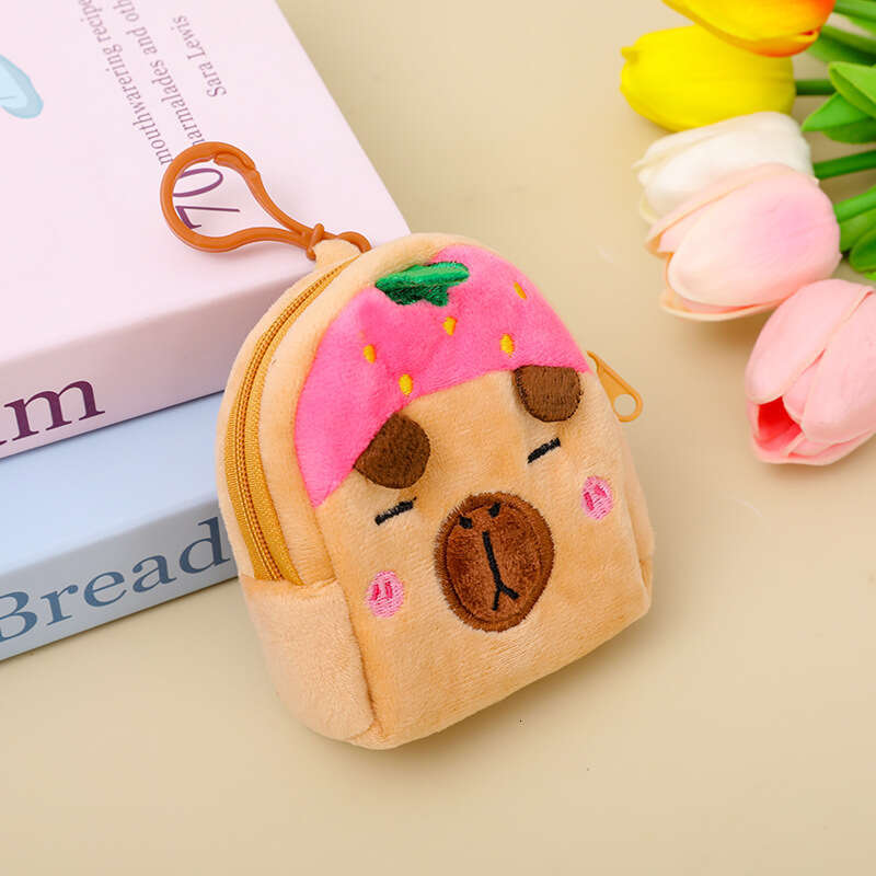 Fruit Style Capybara Cute Cartoon Plush Coin Purse Lipstick Storage Square Small Backpack