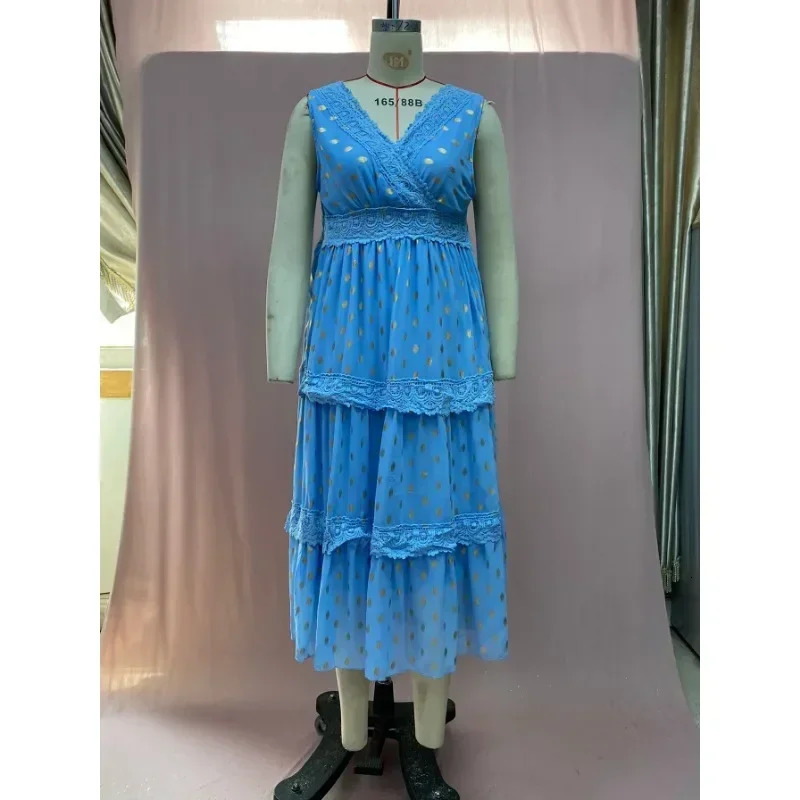 Women Long Maxi Loose Dress Sleeveless High Waist Lace Solid Color Floor Length Fashion Sexy Dress 250603