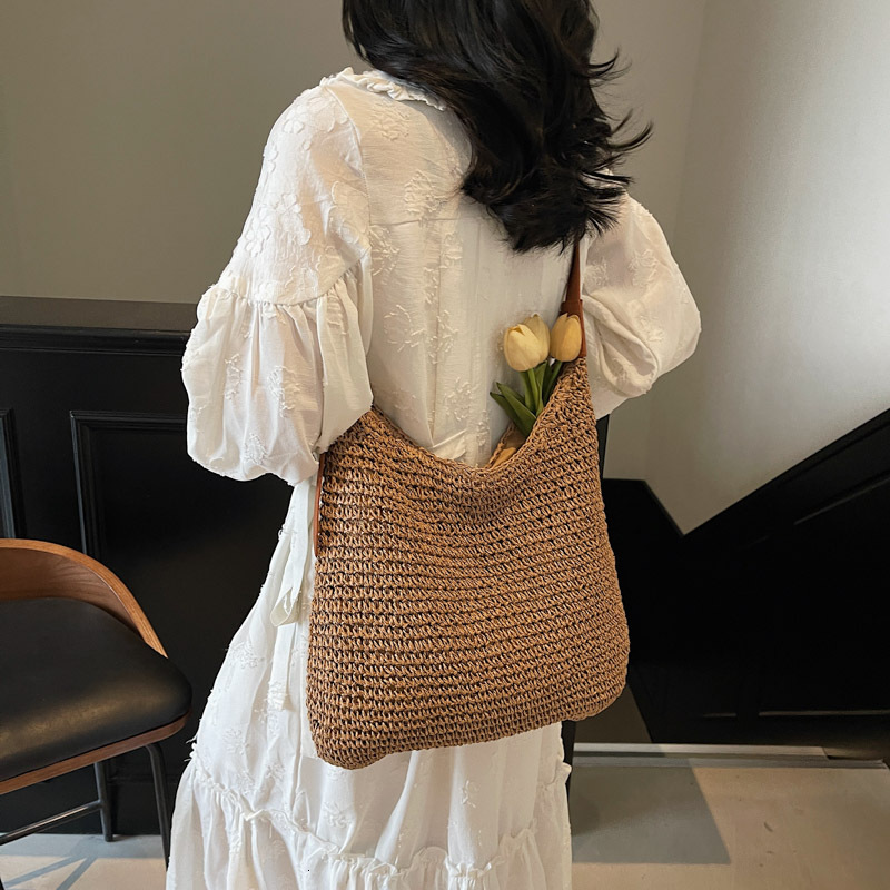 designer Lazy Style Woven Bag for Women 2024 New Forest Series Large Capacity Straw Bag Korean Version Simple Shoulder Beach Bucket Bag