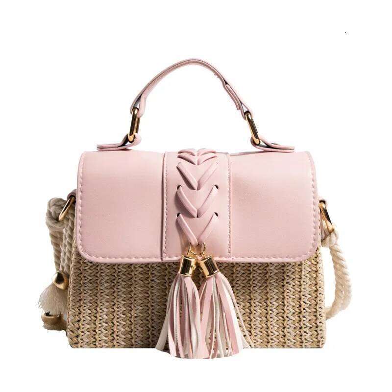 Retro Style Woven Grass Mini Bag Casual Women's Shoulder Crossbody Summer New Box Shape Handbag For Ladies