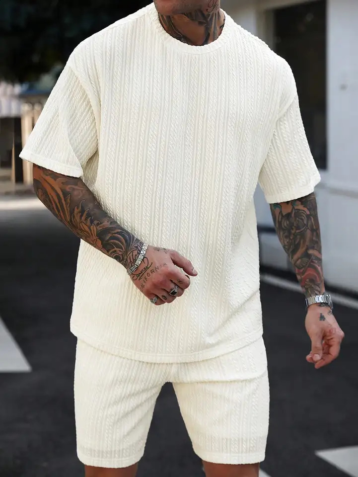 Mens Summer Casual Fashion Jacquard Set is a and Comfortable Suitable for Daily Leisure Sports Occasions 250529Z