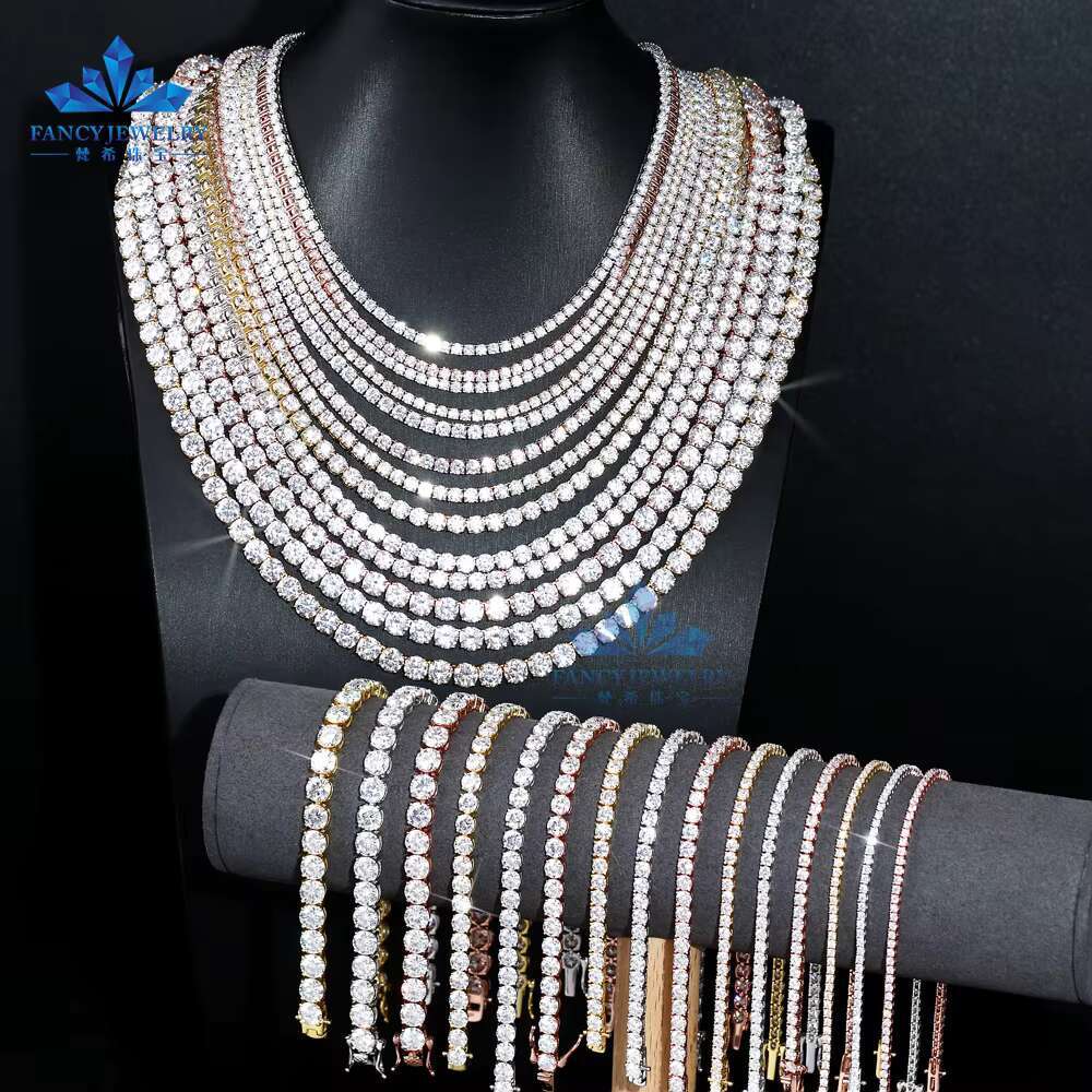 5mm 3mm 4mm Moissanite Tennis Chain Rose Gold Plated 925S Women Man Shiny Diamond Tennis Necklace Pass Diamond Easily
