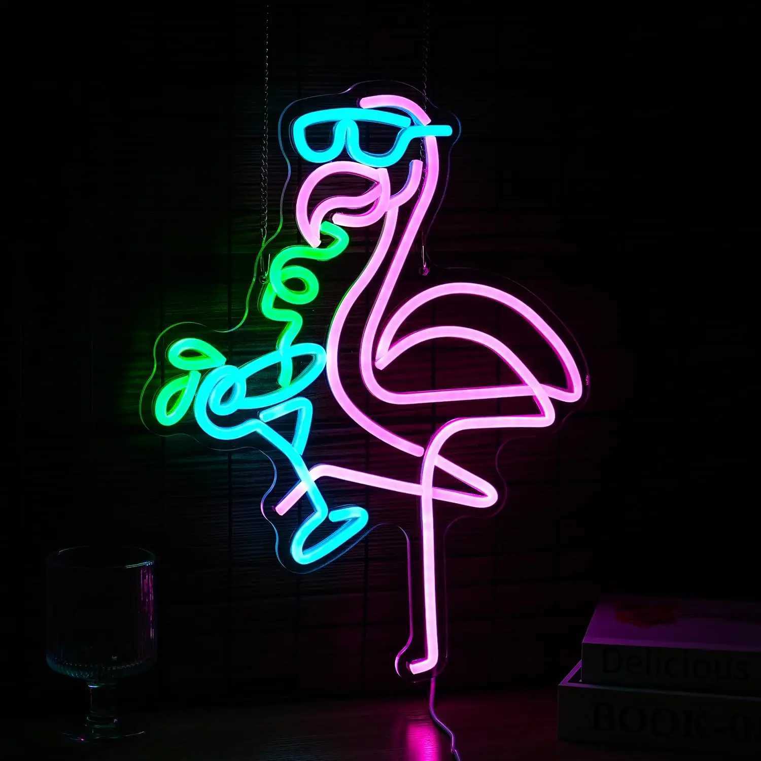 Flamingos Drink Neon Sign USB Powered LED Dimmable Neon Light for Living Room Kids Room Bar Club Wall Decor Personalized Gift XJ250602