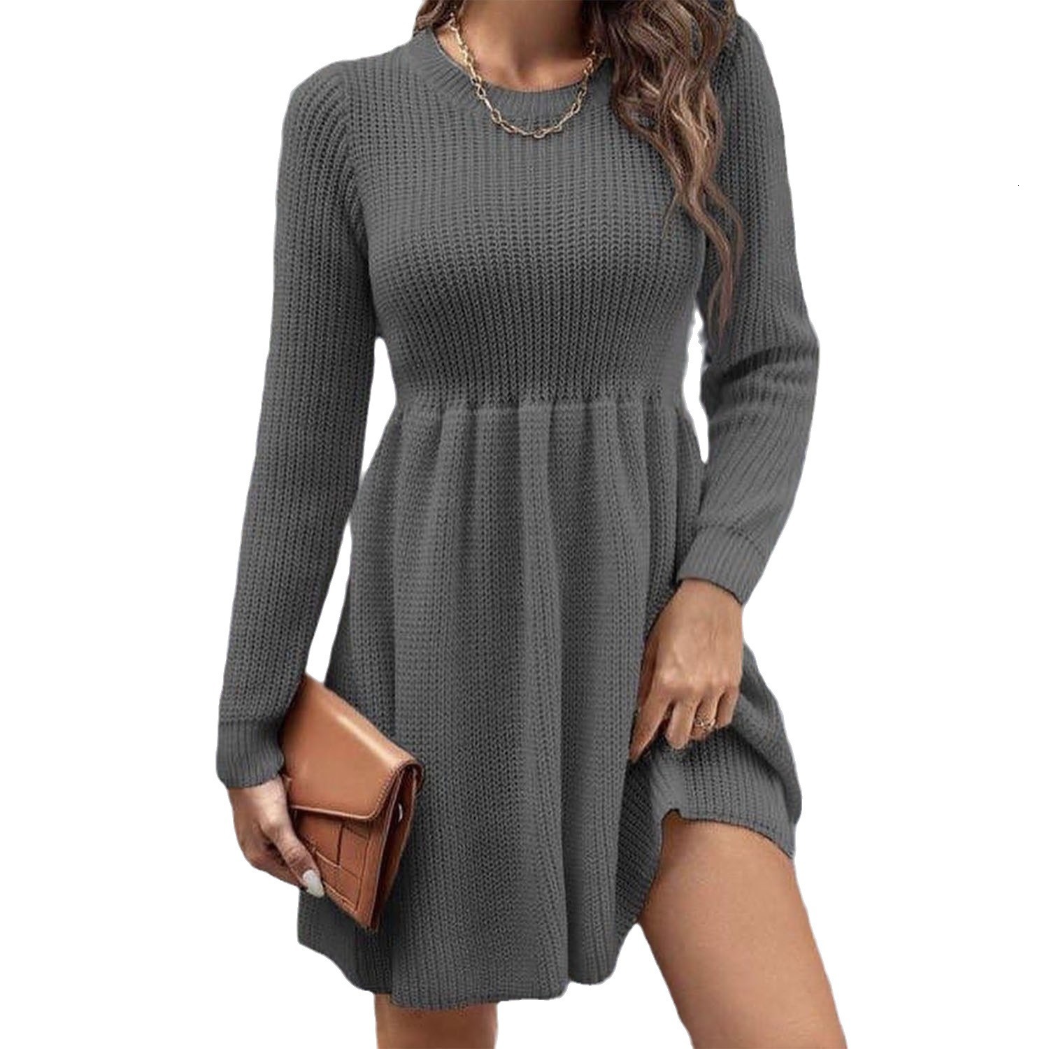 women's wear 2024 Autumn Winter Women's Solid Color Doll Sweater Dress Women