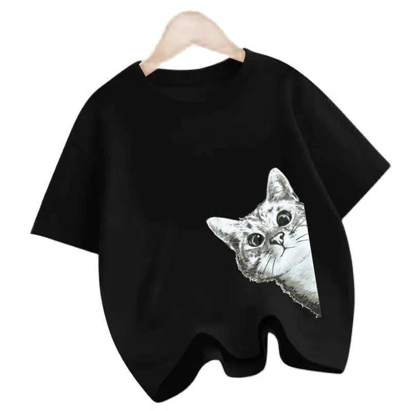 Meow Cat Funny Printing Kids T-Shirts Cotton Tee Clothes Boy Girl Summer Streetwear Tops Loose Short Sleeve T-shirt T250603