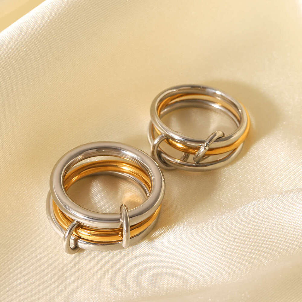Stackable Stainless High-End Color-Block Connected Rings for Women Non-Fading Titanium Steel Jewelry