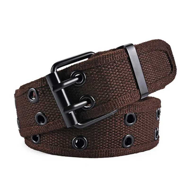 Wide Canvas Double Grommet Hole Buckle Belt Female Male Webbing Fashion Casual Designer Unisex High QualityXJ250602