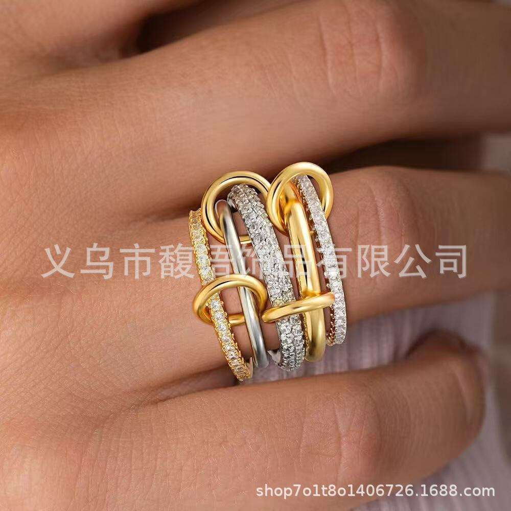 New Hot Selling Layered Cubic Zirconia Inlaid Thick Glossy Gold and Sier Ring