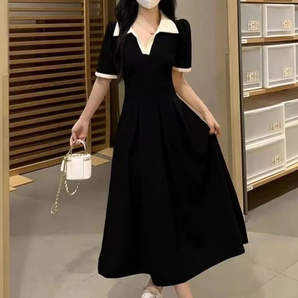 Chic Office Ladys Black Dress Plus Size Short Sleeve Midi Elegant Womens Loose ALine 2025 Korean 250526