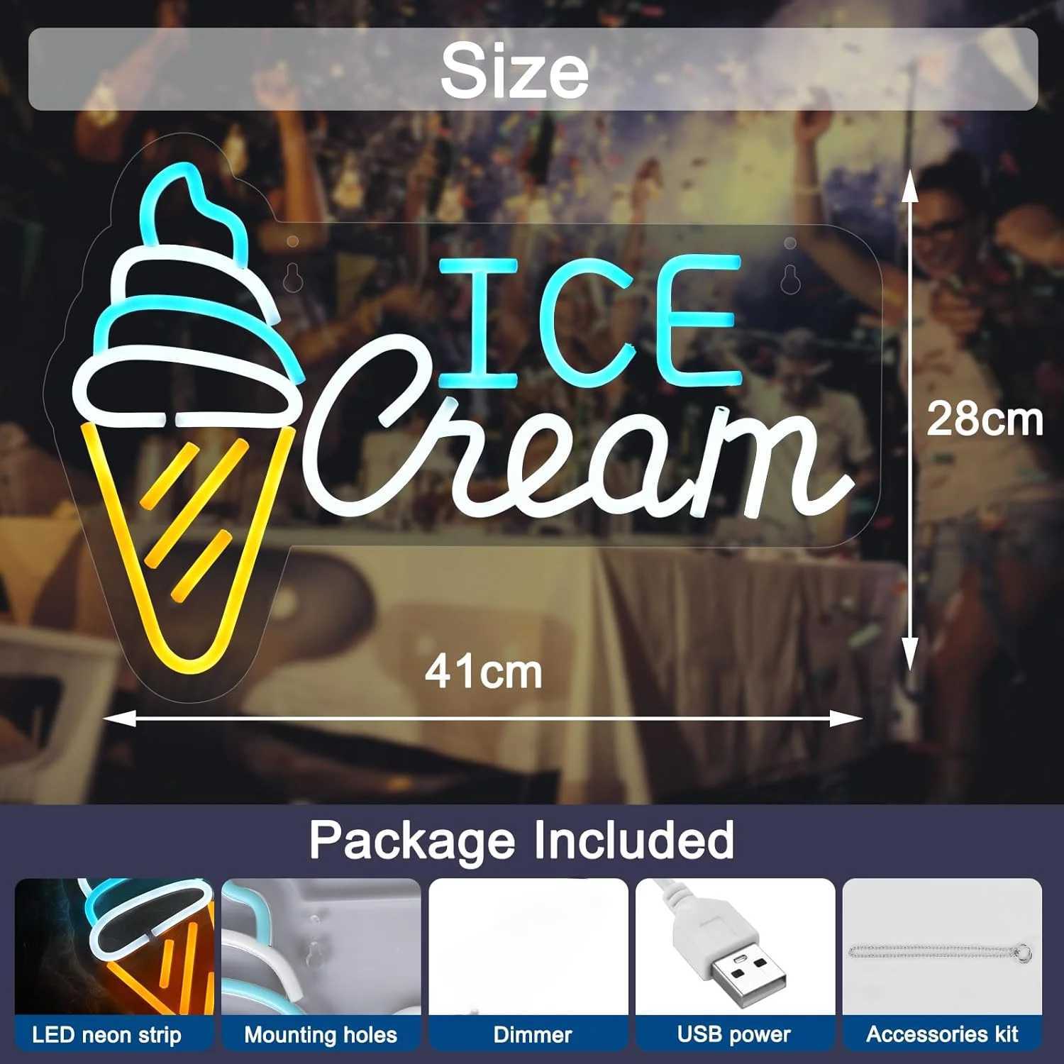 Ice Cream USB Powered LED Neon Sign Neon Light Wall Decor for Room Decoration Ice Cream Shop Drink Shop Bar Party Cafe Gift XJ250602