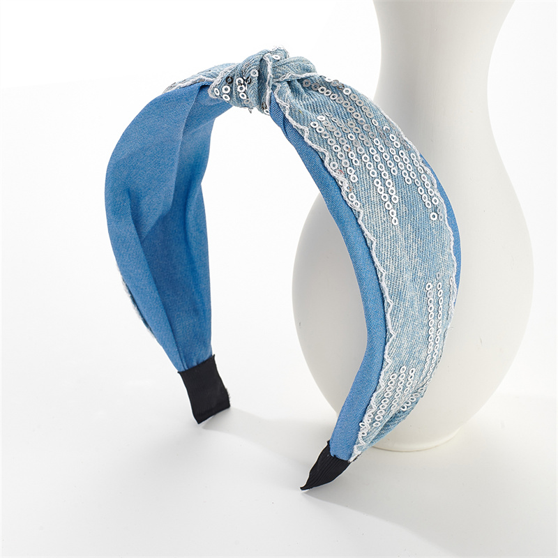 2025 new hairpin hair band denim fabric sequins hair bundle hair accessories wide side pressure hair wash face hair band
