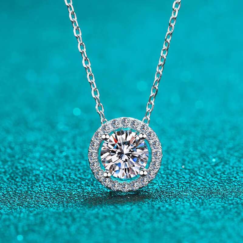 925 Sterling Silver Moissanite Necklace 1 Simple Round Pendant Moissanite Diamond Necklace for Women