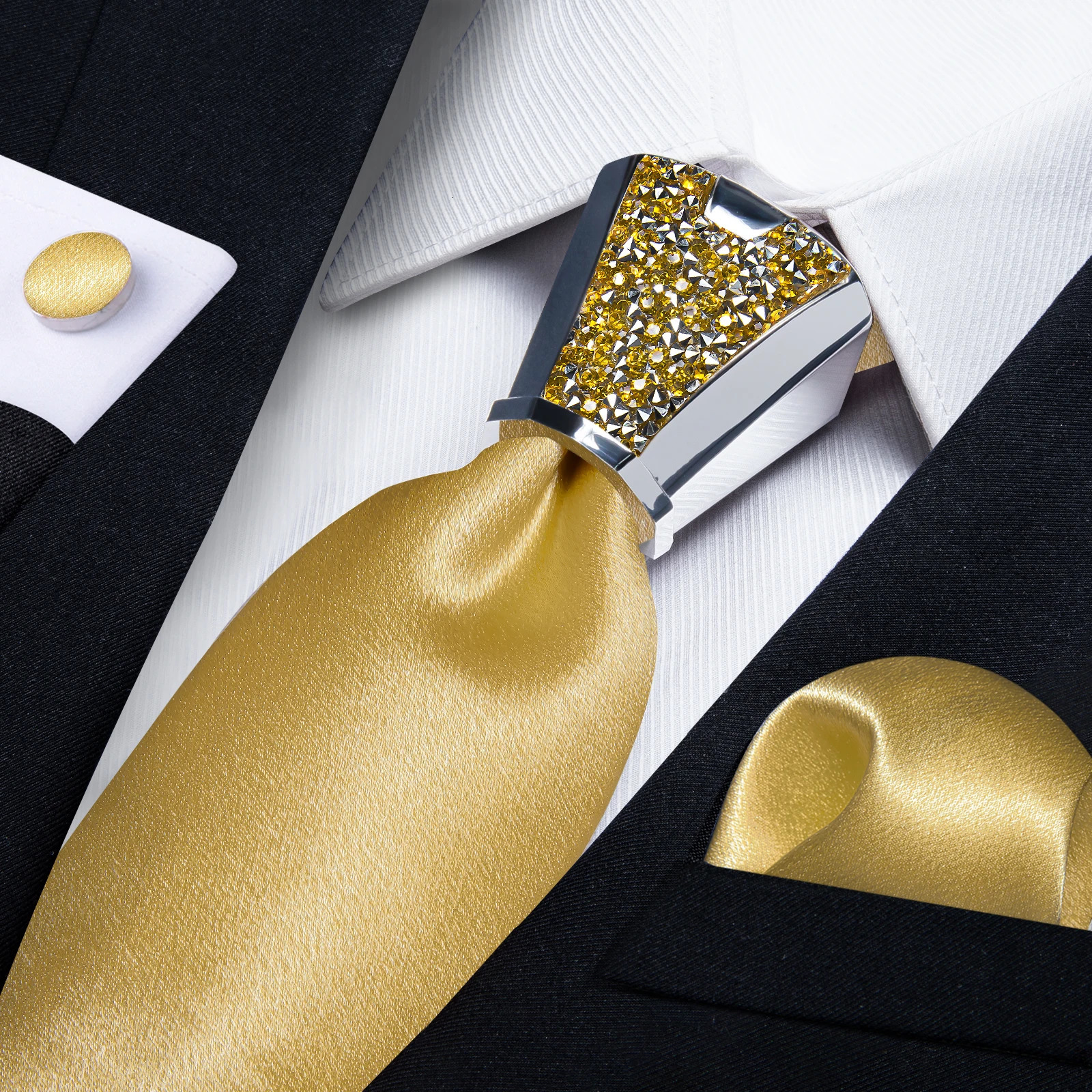 Solid Satin Mens Silk Ties Black Royal Green Yellow 8cm Necktie with Plastic Buckle Elegant Wedding Porm Mens Accessory 250530