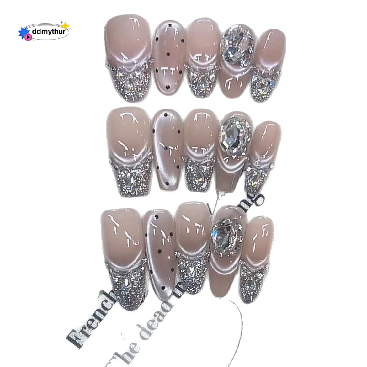 Daiyueda Handmade Wearable Nails Summer New Paris Shiny Zircon Dia French Style Elegant Cat Eye Nail Stickers ddmythur