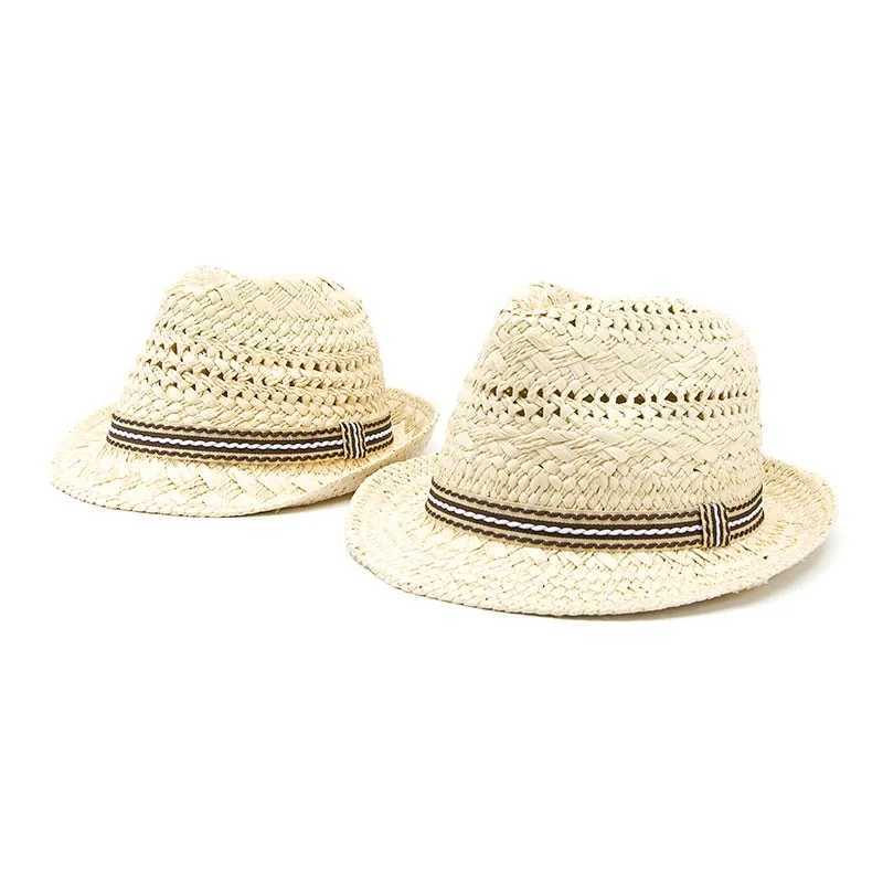 LUCKYLIANJI Summer Fashion Handmade Kid Beach Boho Fedora Raffia Hat Sun Hat Sunhat Men Jazz Hat Gangster Cap (One Size 54cm) W250602