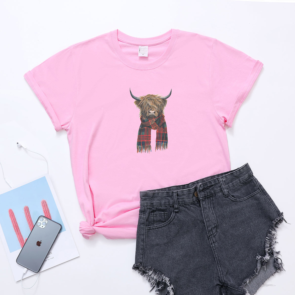 women's wear Duoduo Bull Head Scarf Short Sleeve Printed T-Shirt Women's Casual Wear