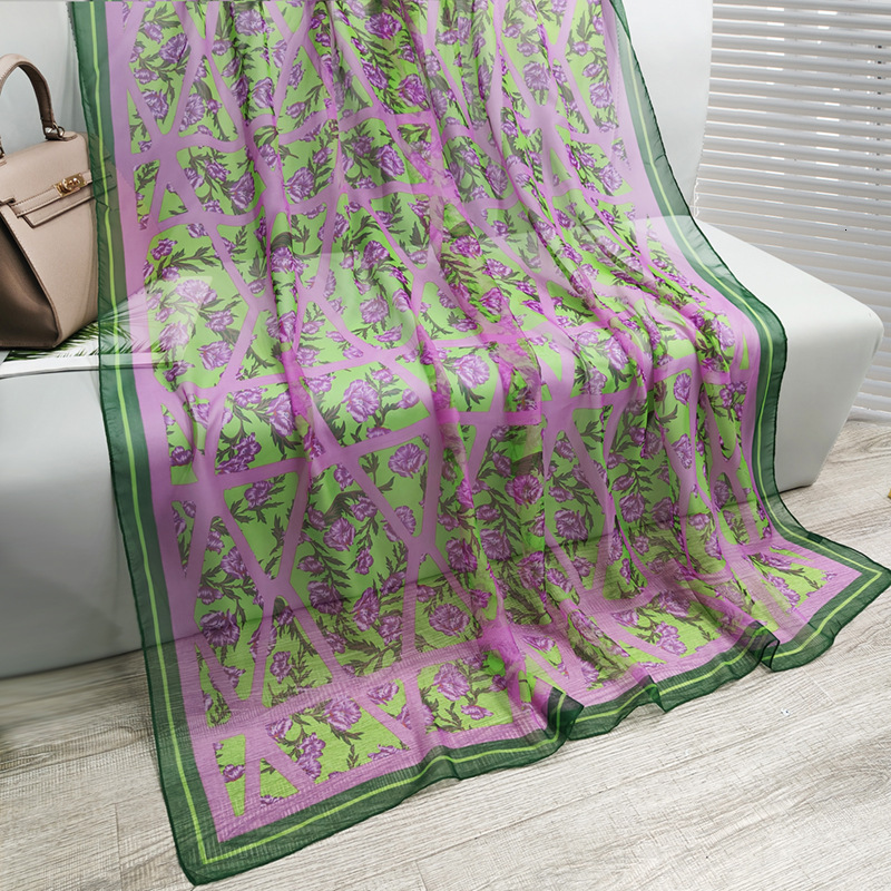 for Women Fashion High-end Imitation Silk Soft Gauze Shawl Versatile Thin Sun Protection Neck Warmer Floral Scarf