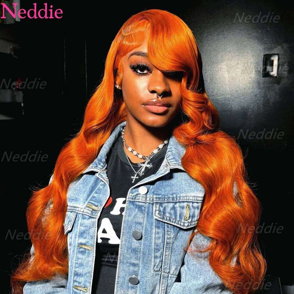 Neddie 13x6 Hd Frontal Orange Ginger Human Hair Wig Body Lace Front for Women Loose Wave Colored Wigs Brazilian