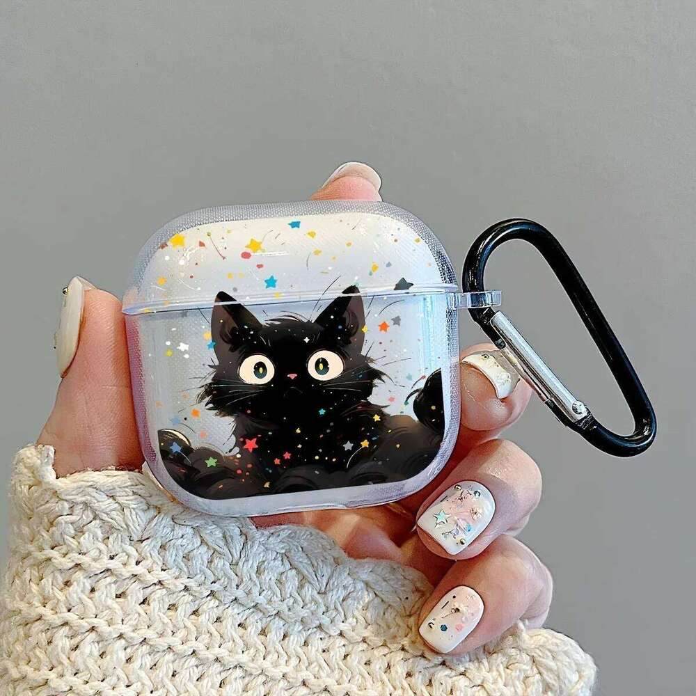 TPU Soft Clear 4/3 Artistic Black Cat Star Shape Case For Pro/Pro2 Earphone Protective Cover