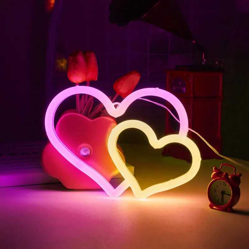 Double Love Neon Signs with Base LED Atmosphere Light Wall Lamp for Birthday Party E-sports Camping Summer Home Decor XJ250602