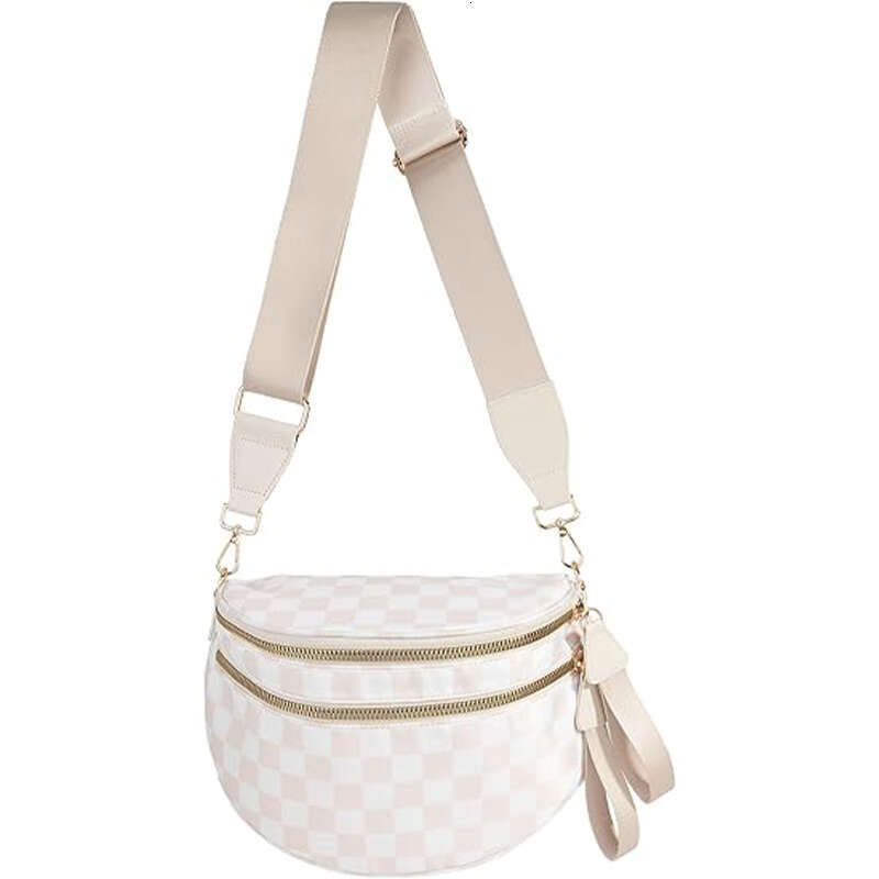 DHgargets Ladies Sling Personalized Black and White Checkered Bum Nylon Women's Crossbody Bag