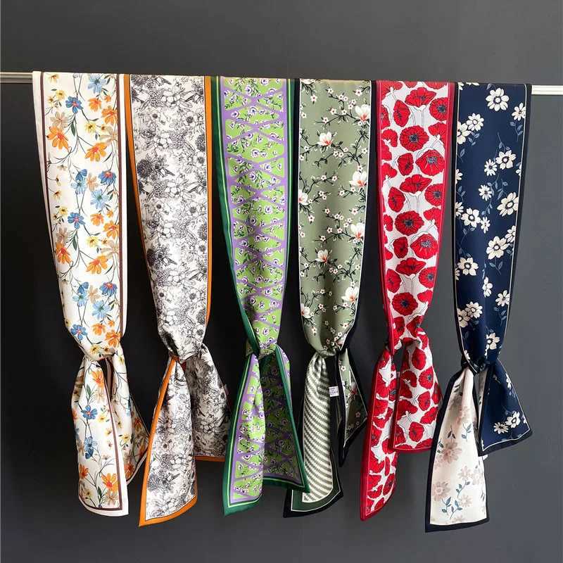 145*12cm Women Fashion Silk Scarf Headwrap Hair Scarf Female Headscarf Tie Neck Luxury Brand Ribbon Hair Band Hijab Decoration W250602