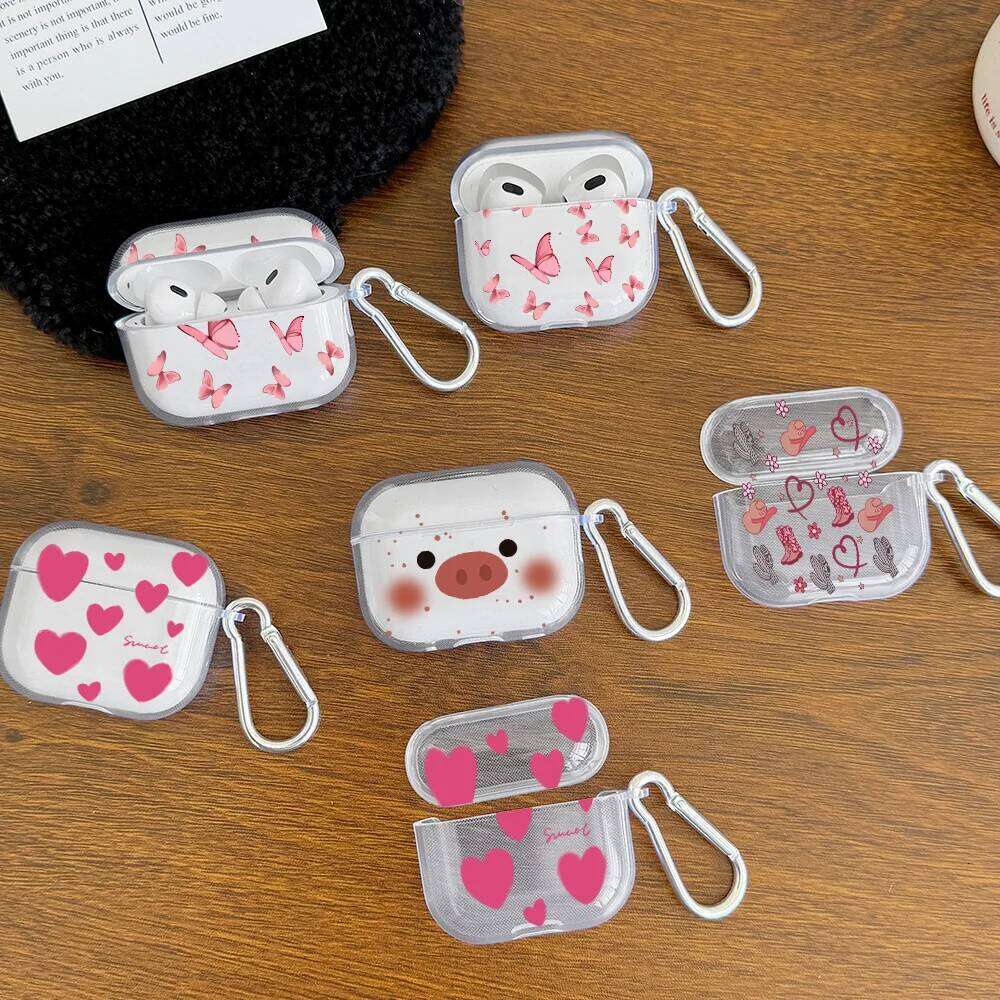 Pink Heart Butterfly Design 4 3 1 2 Gen TPU Earphone Protecitve Case For Pro 2/Pro Cover with Keychain